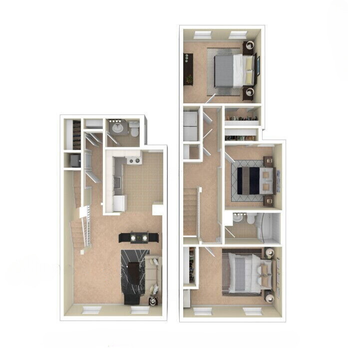 Floor plan for 3 beds, 1.5 baths